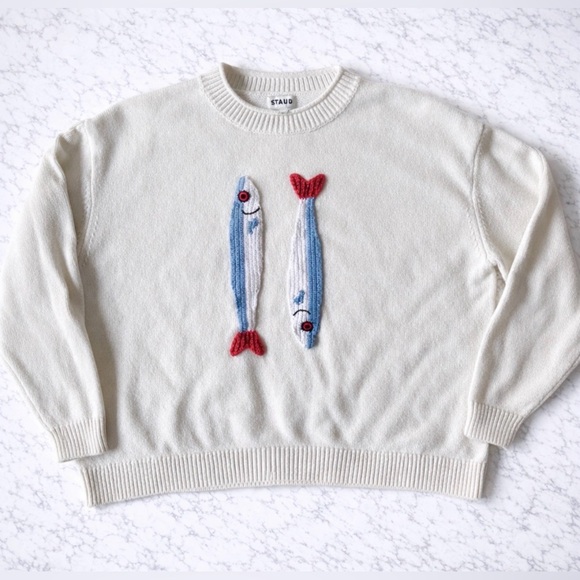 STAUD Sweaters - STAUD Giada Cream Sweater with Fish Design XL